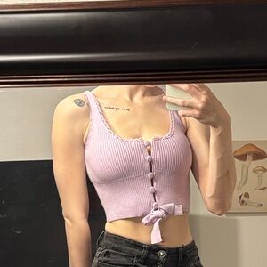 Lilac Ribbed Tank Top with Button Detail